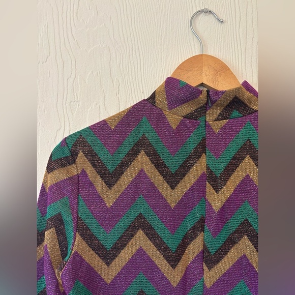 70’s Inspired Disco Metallic Multicolour Zig Zag Flare One Piece Jumpsuit Set - Picture 13 of 16